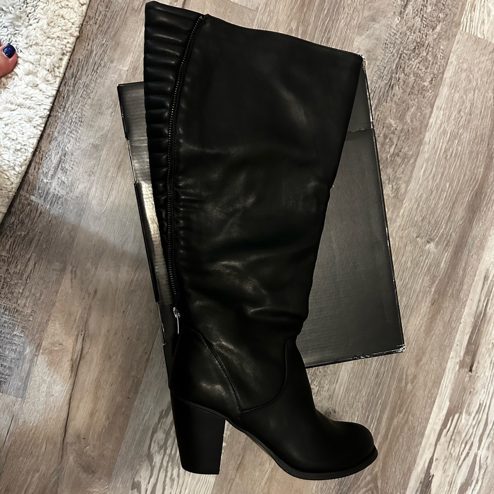 Torrid wide calf below the knee block heel moto boot